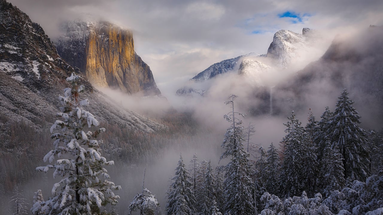 Clearing snowstorm, Yosemite National Park, California (© Jeff Lewis/Tandem Stills + Motion)