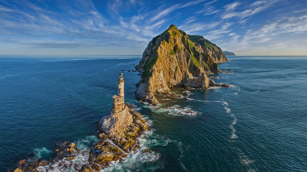 Lighthouse at Cape Aniva, Sakhalin Island, Russia (© Amazing Aerial Agency/Offset by Shutterstock)