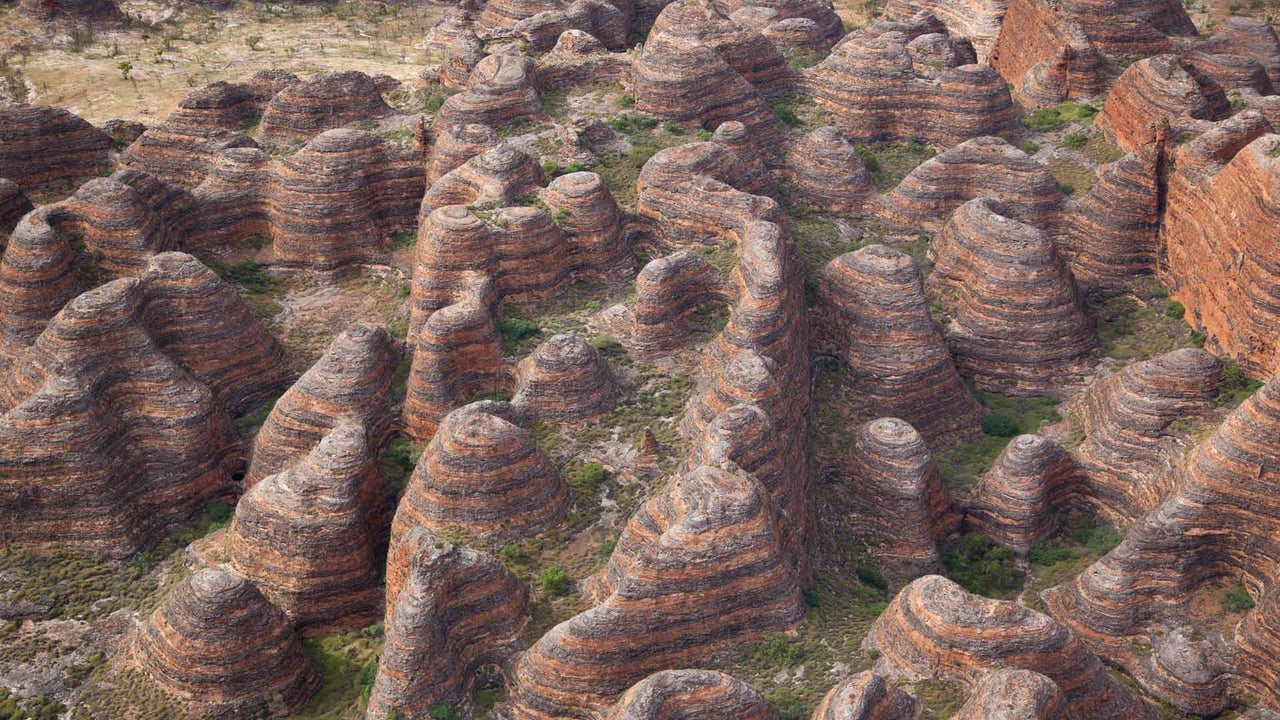 Beehive domes in the Bungle Bungle Range in the Purnululu World Heritage Listed National Park (© Philip Schubert/Adobe Stock)