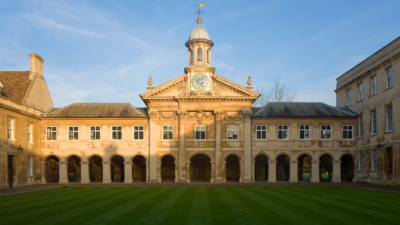 Clock tower of Emmanuel College, University of Cambridge, England (© Geography Photos/Universal Images Group/Getty Images)