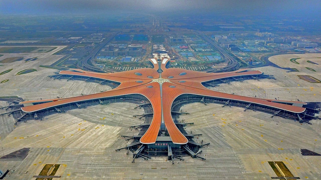 An aerial view of Beijing Daxing International Airport, China (© Xinhua/Alamy)