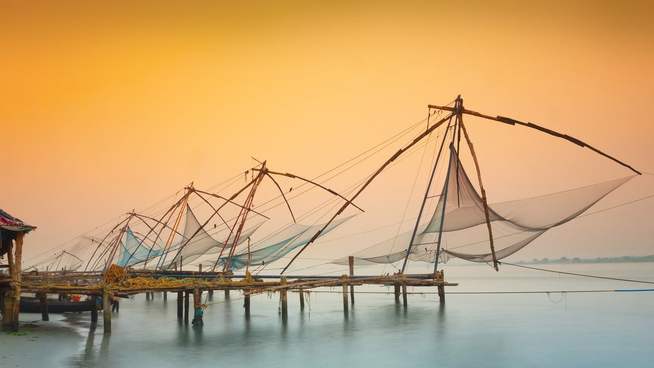 Traditional chinese fishing nets in Kochi, India at sunrise. (© mammuth/Getty images)