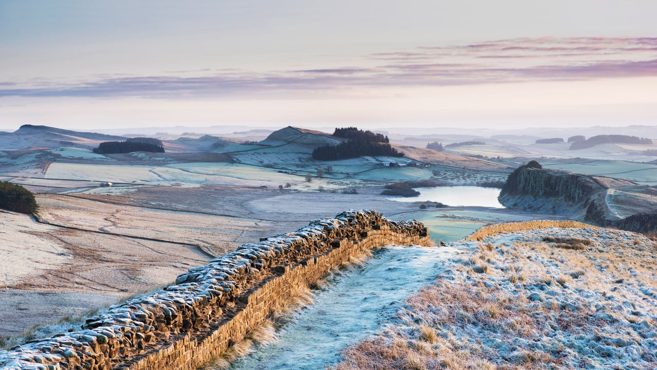 Frosty morning at Hadrian's Wall on Winshields Crags, looking towards Crag Lough in Northumberland (© Nigel Eve/Shutterstock)