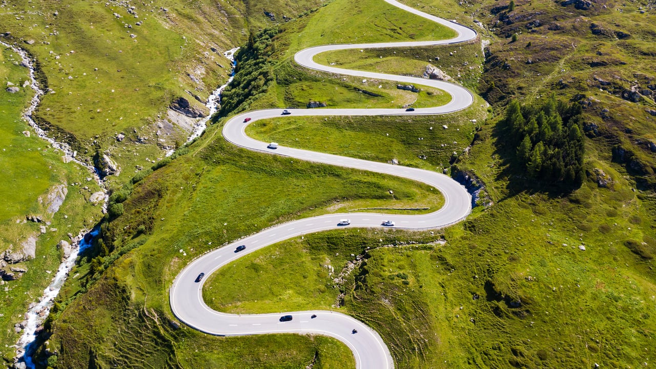 Winding road of Julier Pass, Switzerland (© Westend61/Getty Images)