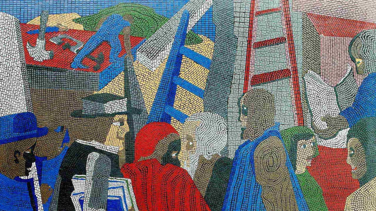 Jacob Lawrence's mosaic 'Community,' Joseph P. Addabbo Federal Building, Jamaica, Queens, New York (© Alpha Stock/Alamy)