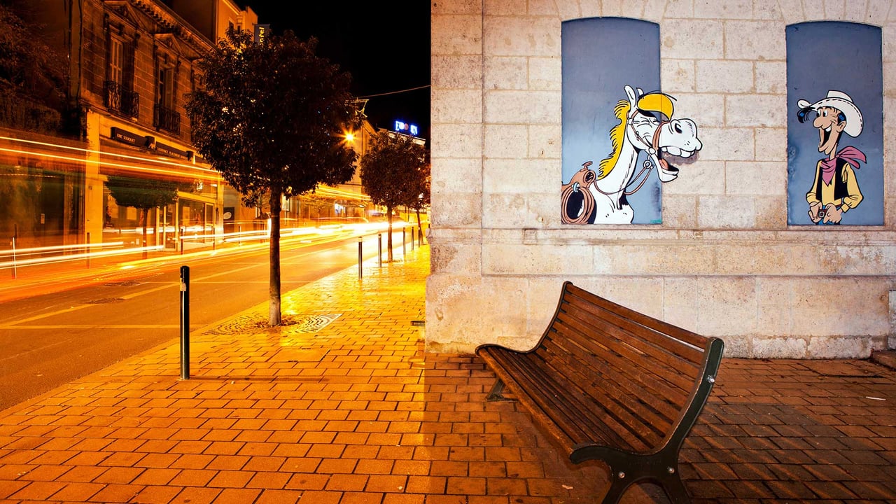 Extrait du mur peint « Les Daltons en prison », Lucky Luke et Jolly Jumper, pour le Festival international de la B.D d'Angoulême (© Jean-Marc Barrere/Hemis/AlamyStock Photo)