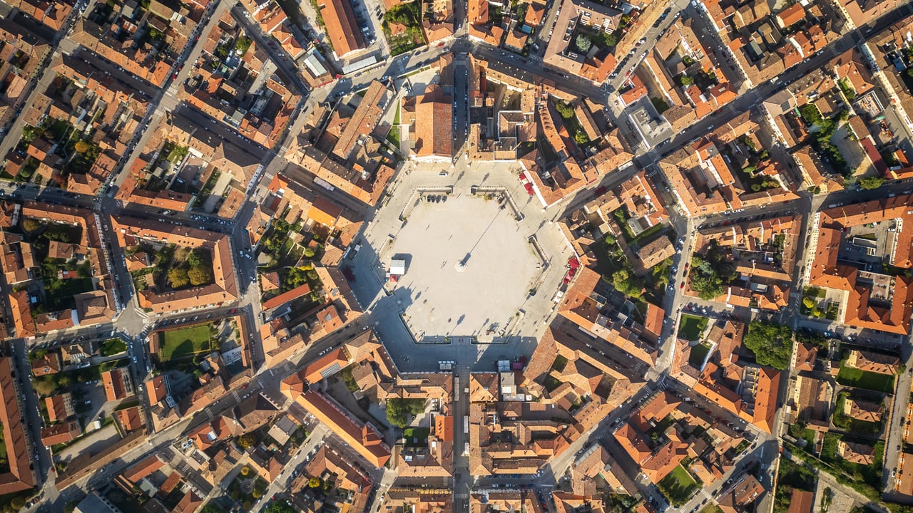 Aerial view of Palmanova, a fortress city in Friuli, Italy (© Riccardo Saponi/Getty Images)