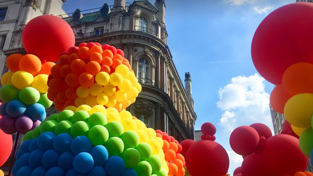 Rainbow-coloured balloons at the Pride in London parade (© darko m/Shutterstock)