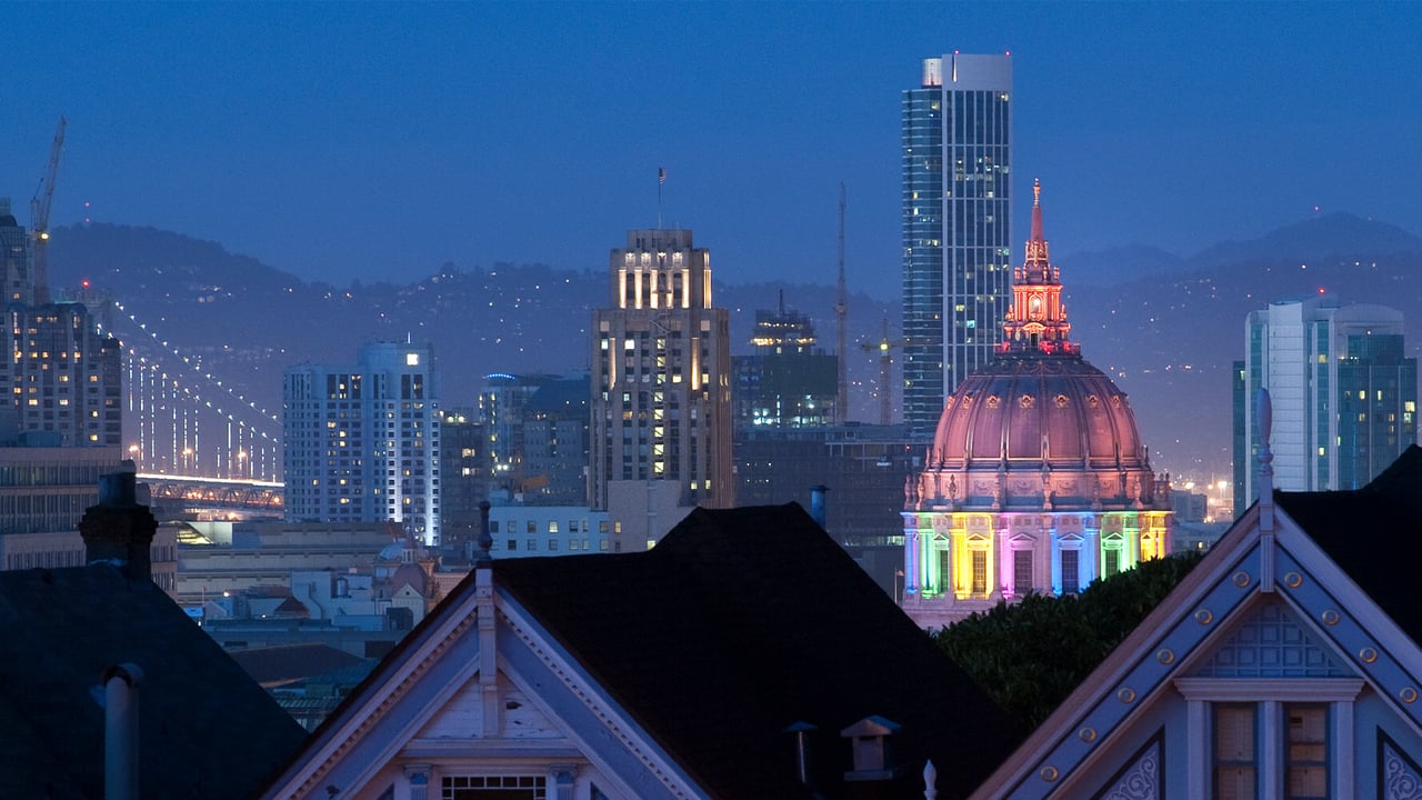 San Francisco City Hall lit up in rainbow lights for Pride, California (© Josh Edelson/AFP via Getty Images)