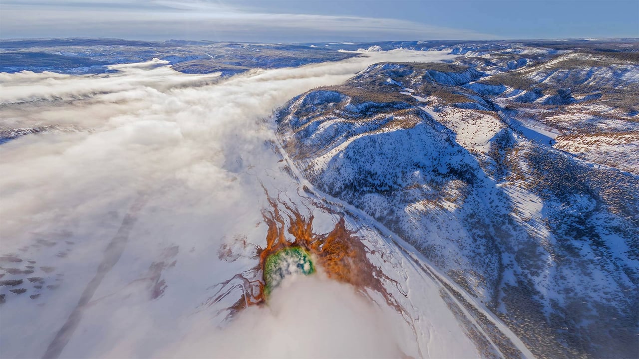 Aerial view of Grand Prismatic Spring, Yellowstone National Park, Wyoming (© AirPano LLC/Amazing Aerial Agency)