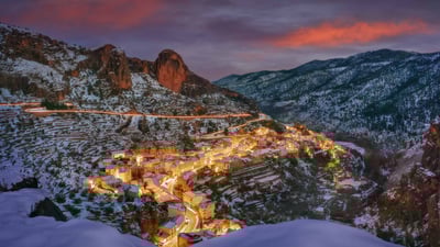Bing wallpaper January 30, 2024. Aýna, Sierra del Segura, Albacete, Spain (© Juan Maria Coy Vergara/Getty Images)