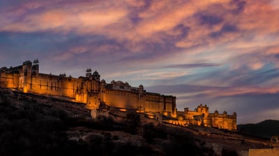 Bing wallpaper March 26, 2024. An evening at the Amber Fort, near Jaipur, India (© Amith Nag Photography/Getty Images)