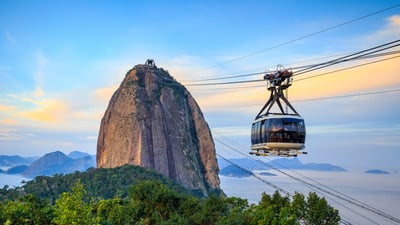 Bing wallpaper March 16, 2026. Cable car and Sugarloaf Mountain, Rio de Janeiro, Brazil (© f11photo/Shutterstock)