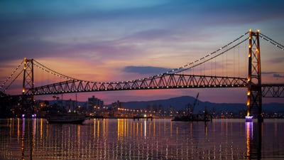 Bing wallpaper March 23, 2025. Ponte Hercílio Luz ao pôr do sol, Florianópolis, Brasil (© daniel_wiedemann/iStock/Getty Images Plus)