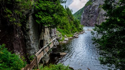 Bing wallpaper August 18, 2025. Avalanche Lake Trail at Adirondack High Peaks, New York, United States (© Posnov/Getty Images)