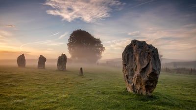 Bing wallpaper October 28, 2026. Standing stones at Avebury in Wiltshire, England (© George W Johnson/Getty Images)