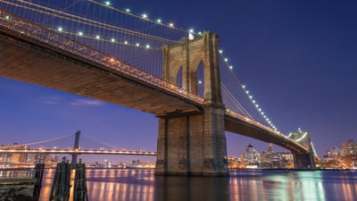 Bing wallpaper August 24, 2026. Brooklyn Bridge, New York City (© shayes17/Getty Images)