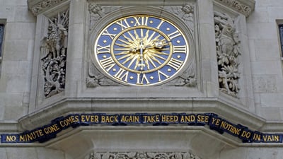 Bing wallpaper March 29, 2026. Liberty Clock, London, England (© Dukas/Universal Images Group/Getty Images)