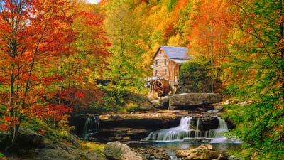 Bing wallpaper October 10, 2026. Glade Creek Grist Mill, Babcock State Park, West Virginia, United States (© dszc/Getty Images)