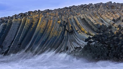 Bing wallpaper July 13, 2025. Basalt columns at Kálfshamarsvík, Skagi Peninsula, Iceland (© Arterra Picture Library/Alamy)