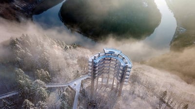 Bing wallpaper February 8, 2022. Treetop Walk Saarschleife, Orscholz, Mettlach, Germany (© Hans-Peter Merten/Huber/eStock Photo)