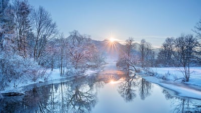 Bing wallpaper December 21, 2024. Loisach River at Lake Kochelsee, Bavaria, Germany (© Christian Back/eStock Photo)