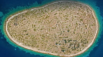 Bing wallpaper October 24, 2021. Bavljenac Island, Croatia (© Julien Duval/Amazing Aerial Agency)