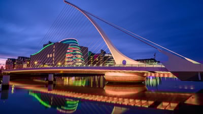 Bing wallpaper March 17, 2025. Samuel Beckett Bridge, Dublin, Ireland (© Colm Keating/Tandem Stills + Motion)