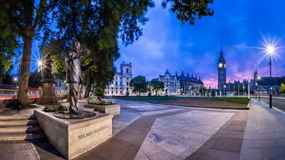 Bing wallpaper September 30, 2026. Panorama of Parliament Square and Nelson Mandela memorial, London (© ansharphoto/Shutterstock)