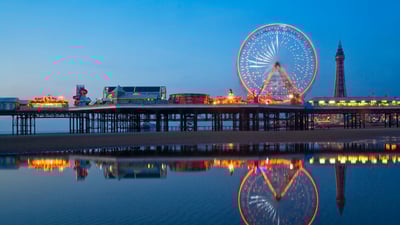 Bing wallpaper August 29, 2019. Blackpool Pier and Tower illuminations, England (© Premium/UIG/Getty Images)