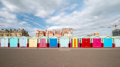 Bing wallpaper May 4, 2025. Beach huts in Brighton and Hove, England (© Moonstone Images/iStock/Getty Images)