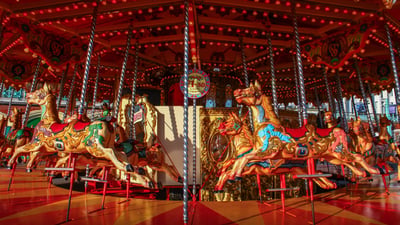 Bing wallpaper April 30, 2026. A merry-go-round in Brighton, England (© Alisia Luther/Shutterstock)