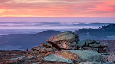 Bing wallpaper March 7, 2026. Sunrise on the Brocken, Harz National Park, Germany (© imageBROKER/AVTG/Getty Images)