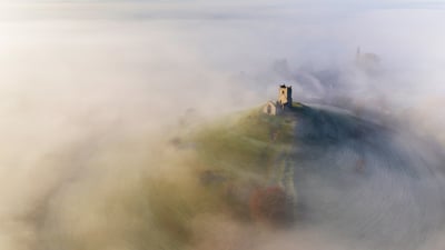 Bing wallpaper November 8, 2020. St Michael's Church on Burrow Mump, Burrowbridge, Somerset (© DEEPOL by plainpicture/Adam Burton)