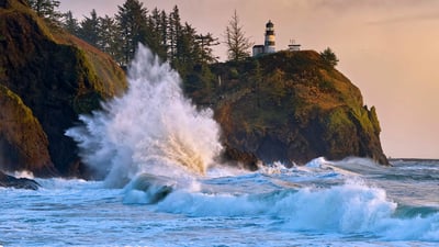 Bing wallpaper January 28, 2020. Cape Disappointment Lighthouse in Ilwaco, Washington, for the formation of the modern US Coast Guard (© Tom Schwabel/Tandem Stills + Motion)