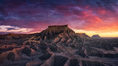 Bing wallpaper August 2, 2023. Sandstone butte in Capitol Reef National Park, Utah (© Amazing Aerial Premium/Shutterstock)