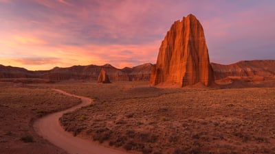 Bing wallpaper December 18, 2025. Temple of the Sun, Capitol Reef National Park, Utah, United States (© Austin Cronnelly/TANDEM Stills + Motion)