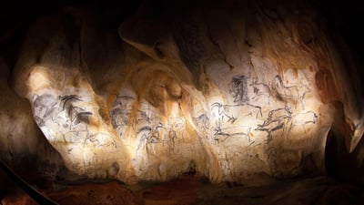 Bing wallpaper February 25, 2023. Reproductions fresques de la Grotte de Chauvet, Ardèche, France (© Abaca Press/Alamy Stock Photo)