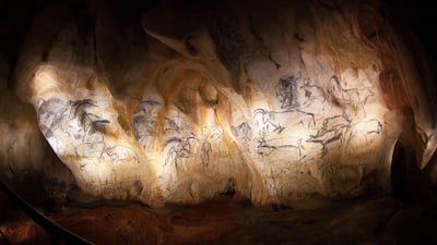 Bing wallpaper October 17, 2026. Life-size replica of Chauvet  cave art in Vallon-Pont-d'Arc, France (© Audrey Poree/Alamy)