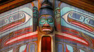 Bing wallpaper October 11, 2021. The Clan House at Totem Bight State Historical Park near Ketchikan, Alaska (© Ron Niebrugge/Alamy)