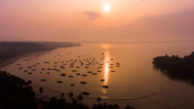Bing wallpaper October 13, 2024. Fishing boats at Coco Beach in Goa, India (© Abhinav Sah/Shutterstock)