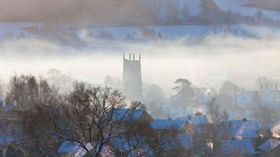 Bing wallpaper February 16, 2021. View of Wotton-Under-Edge, Cotswolds, in winter with snow (© Peter Adams Photography/Alamy Stock Photo)
