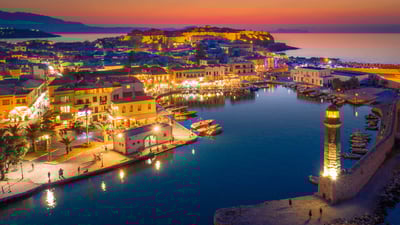 Bing wallpaper September 6, 2023. Old Venetian harbor, Rethymno, Crete Island, Greece (© Gatsi/Getty Images)