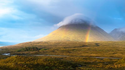Bing wallpaper September 1, 2020. Misty peak of Glamaig, Red Hills, Isle of Skye (© fotoVoyager/Getty Images)