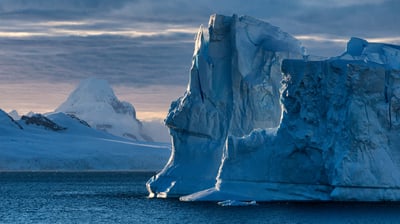 Bing wallpaper December 1, 2021. Blue icebergs near Cuverville Island, Antarctica (© Mike Hill/Getty Images)