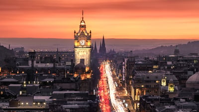 Bing wallpaper October 26, 2024. The Balmoral Clocktower, Edinburgh (© Puthipong Worasaran/Moment/Getty Images)