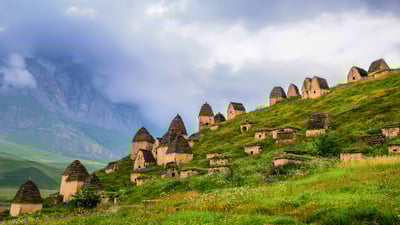 Bing wallpaper October 28, 2021. Necropolis near Dargavs, North Ossetia, Russia (© Yakov Oskanov/Shutterstock)