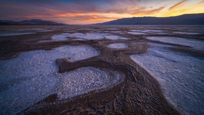Bing wallpaper November 2, 2023. Salt flats in Badwater Basin, Death Valley National Park, California (© Jim Patterson/Tandem Stills + Motion)