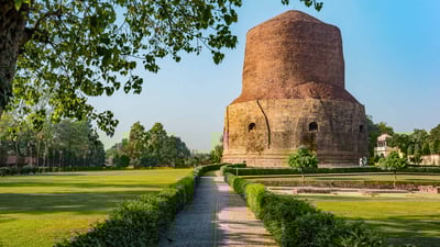 Bing wallpaper December 22, 2024. Dhamek Stupa, Sarnath, Uttar Pradesh (© Dinodia Photo/Getty Images)