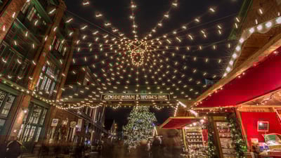 Bing wallpaper December 17, 2021. Toronto Christmas Market at the Distillery District (© robertharding/Alamy Stock Photo)